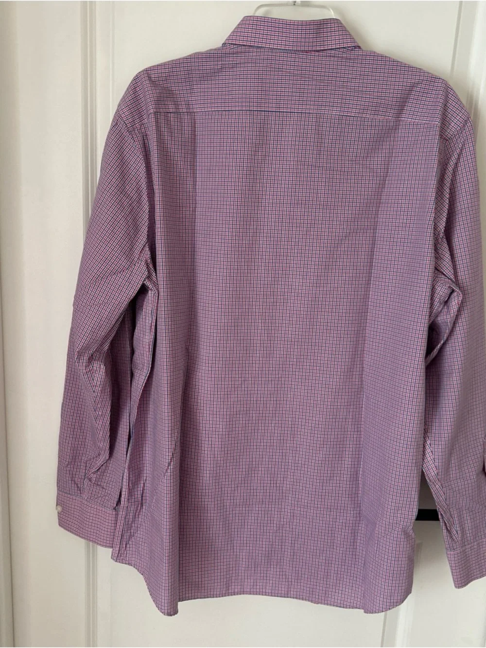 Banana Republic Men's Red and Blue Micro-Check Slim Non Iron Dress Shirt